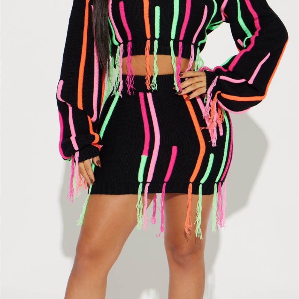 Colorful Striped Knit Skirt and Top Set